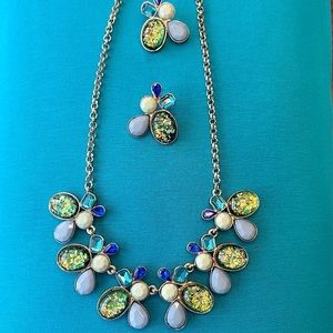 Multi Ocean colored jewel tone, necklace and pierced earrings